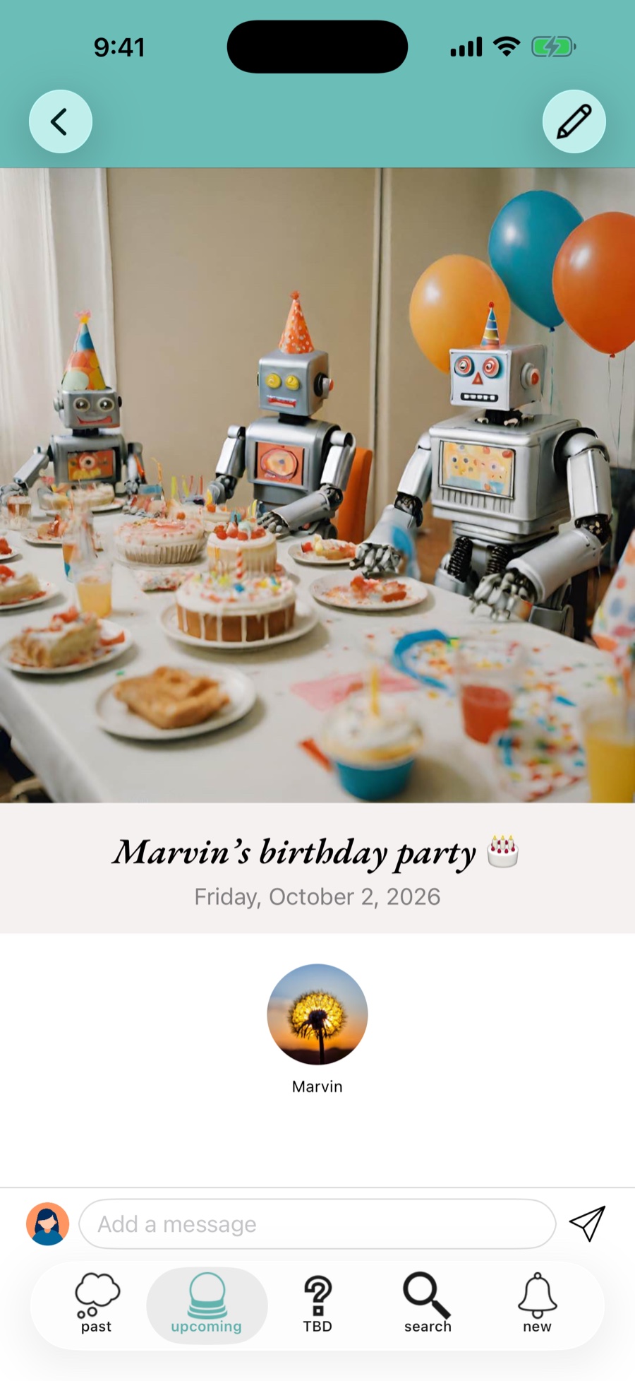 A snoo event with a cover photo, RSVP, and chat