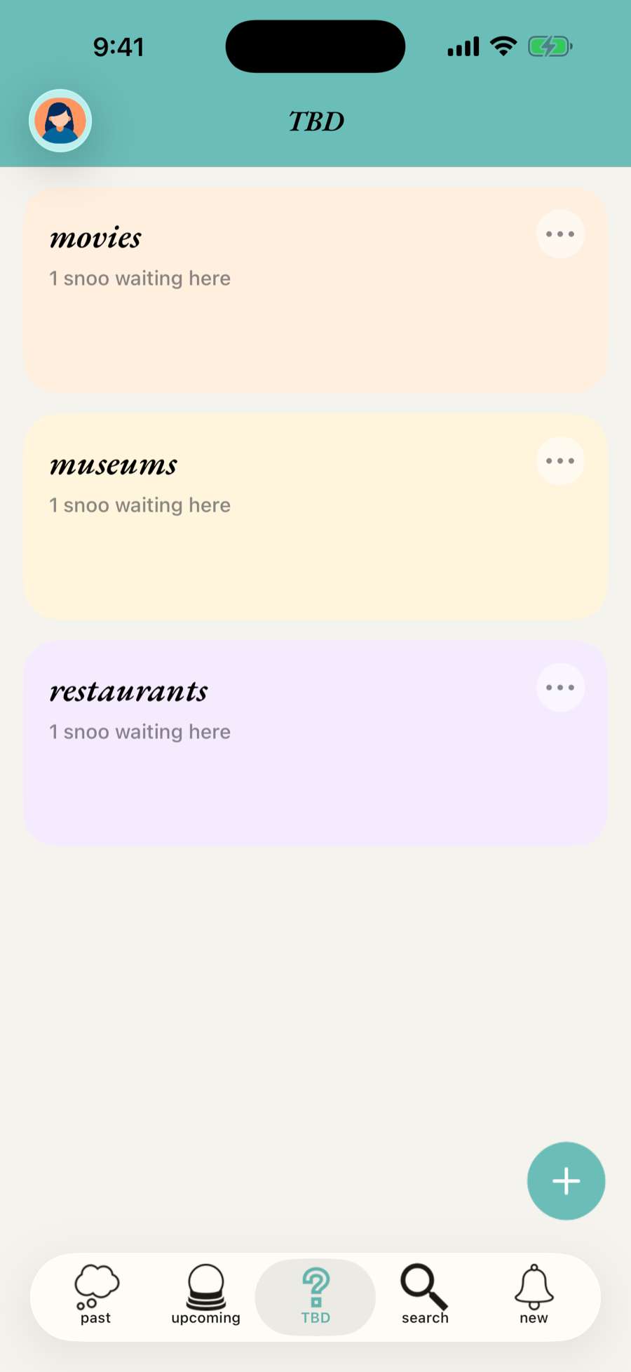 TBD lists for movies, museums, and restaurants